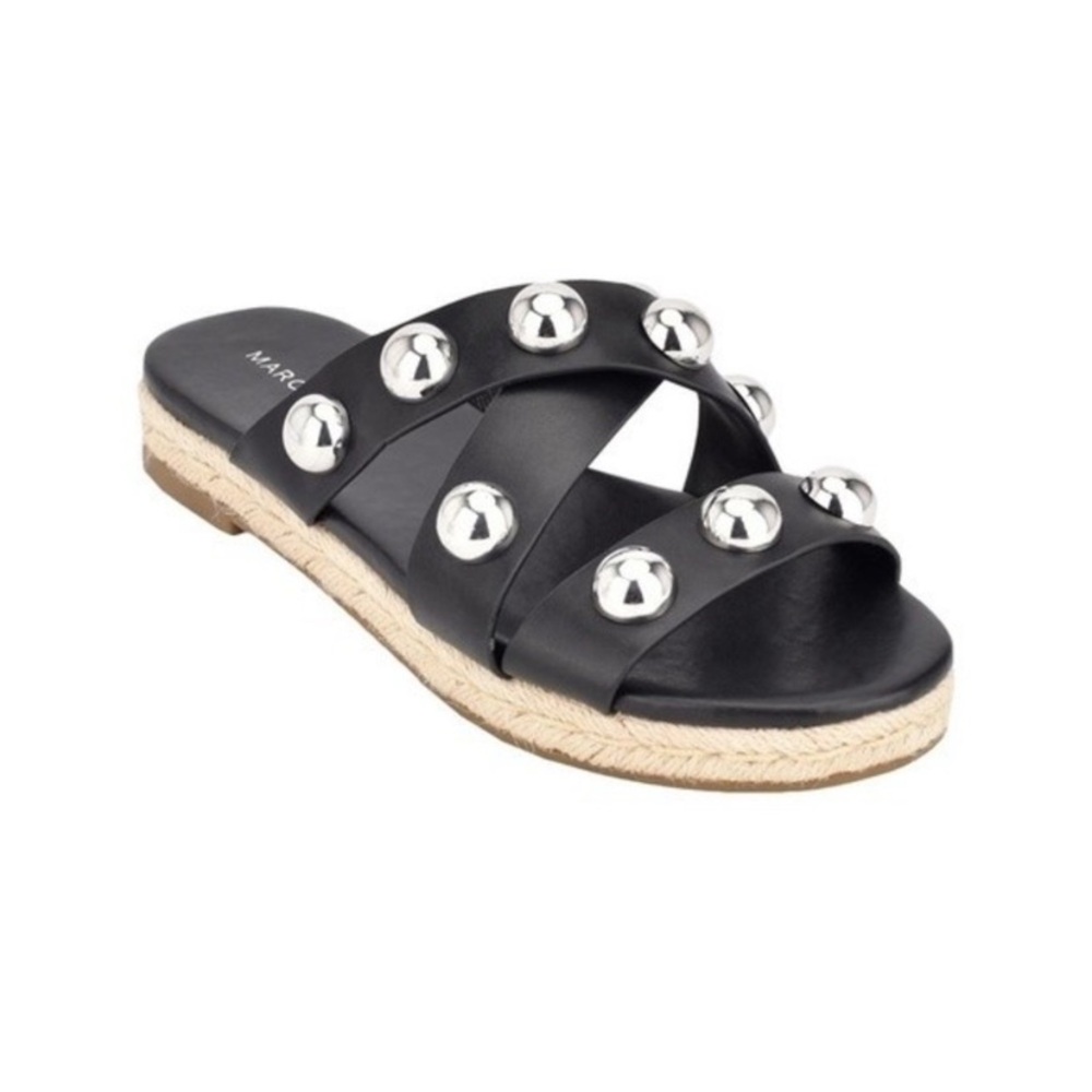 Marc Fisher Prisca Ball Stud Slide Sandals Black Sz 7.5